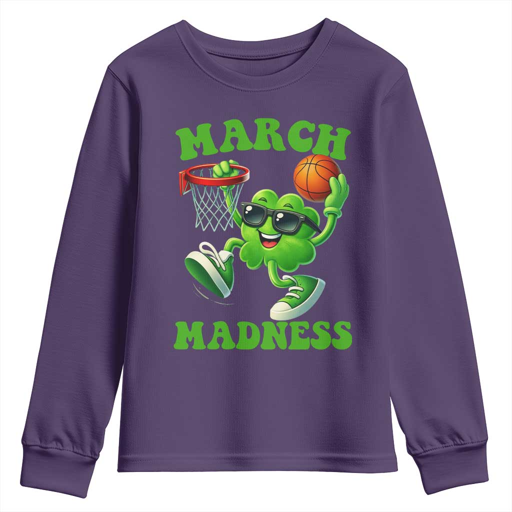 Basketball St Patricks Day Youth Sweatshirt Mad Madness Irish Shamrock Playing Basketball Player Team Boys