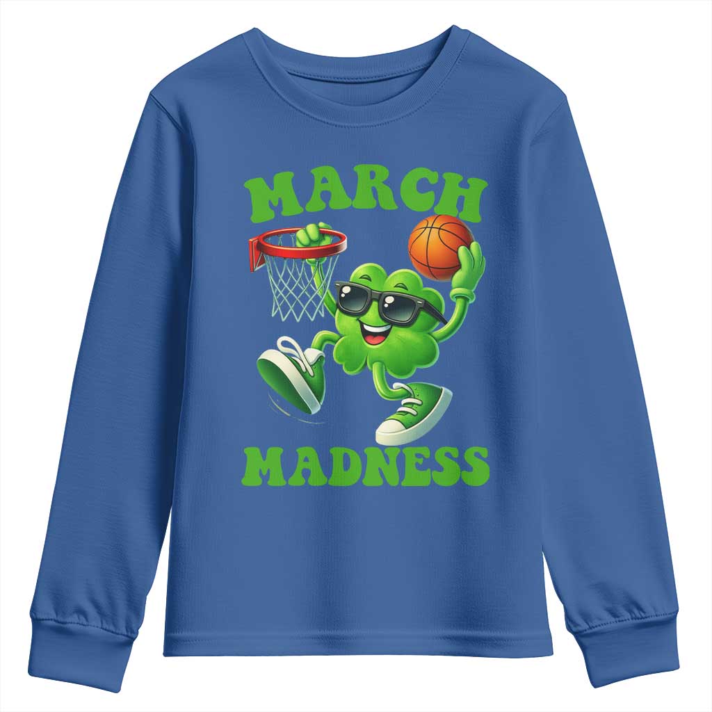 Basketball St Patricks Day Youth Sweatshirt Mad Madness Irish Shamrock Playing Basketball Player Team Boys