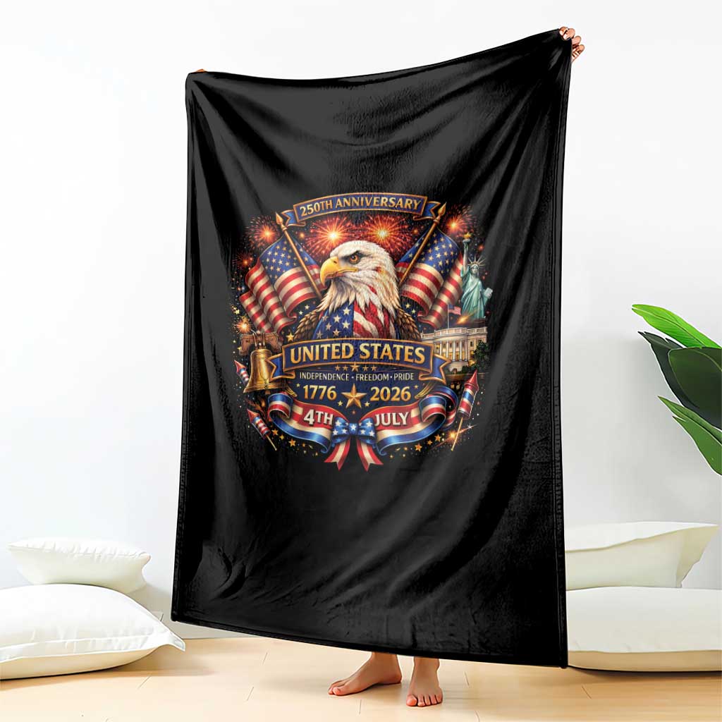 250 Years Of Freedom America Throw Blanket USA Independence 250th Anniversary 1776 2026 Patriotic Eagle Flag