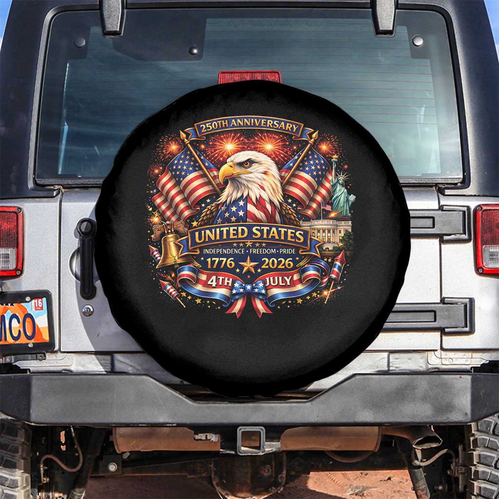 250 Years Of Freedom America Spare Tire Cover USA Independence 250th Anniversary 1776 2026 Patriotic Eagle Flag
