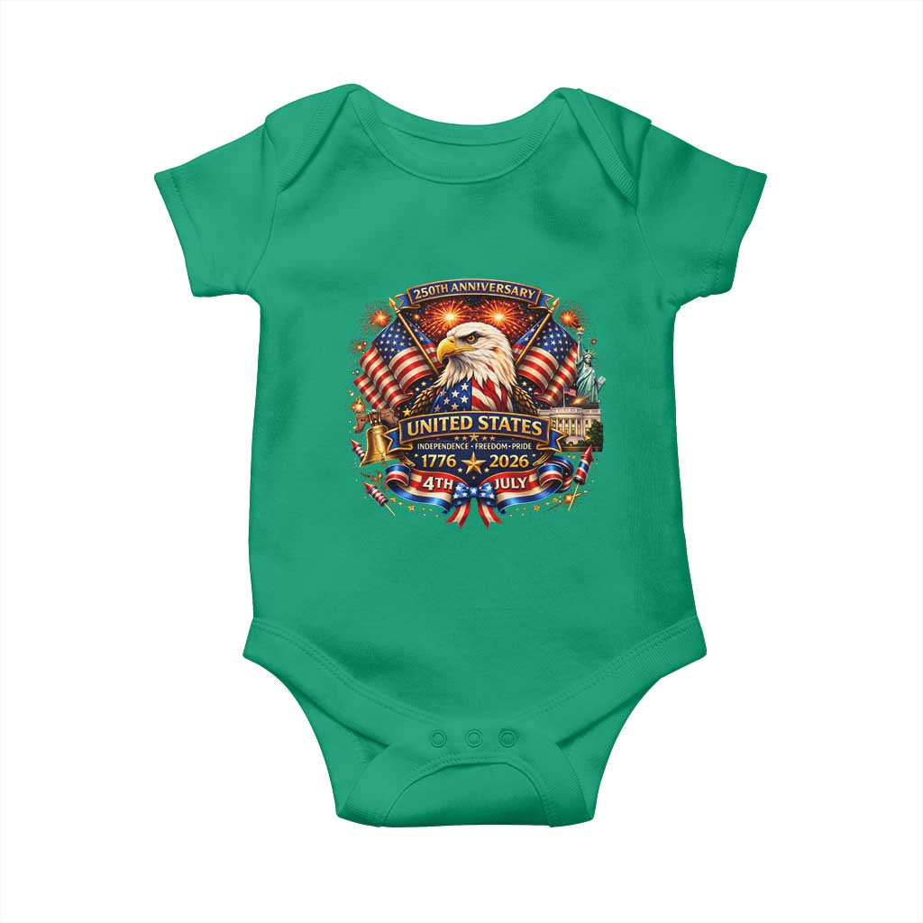 250 Years Of Freedom America Baby Onesie USA Independence 250th Anniversary 1776 2026 Patriotic Eagle Flag