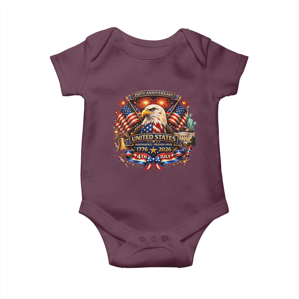 250 Years Of Freedom America Baby Onesie USA Independence 250th Anniversary 1776 2026 Patriotic Eagle Flag