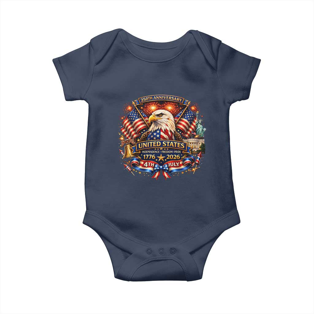 250 Years Of Freedom America Baby Onesie USA Independence 250th Anniversary 1776 2026 Patriotic Eagle Flag