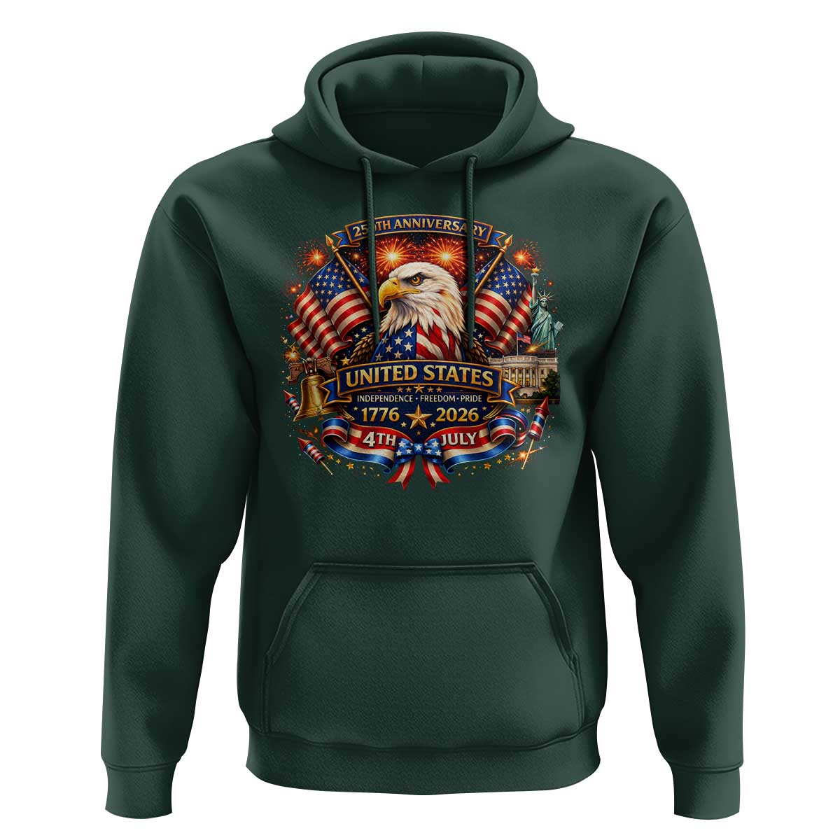 250 Years Of Freedom America Hoodie USA Independence 250th Anniversary 1776 2026 Patriotic Eagle Flag