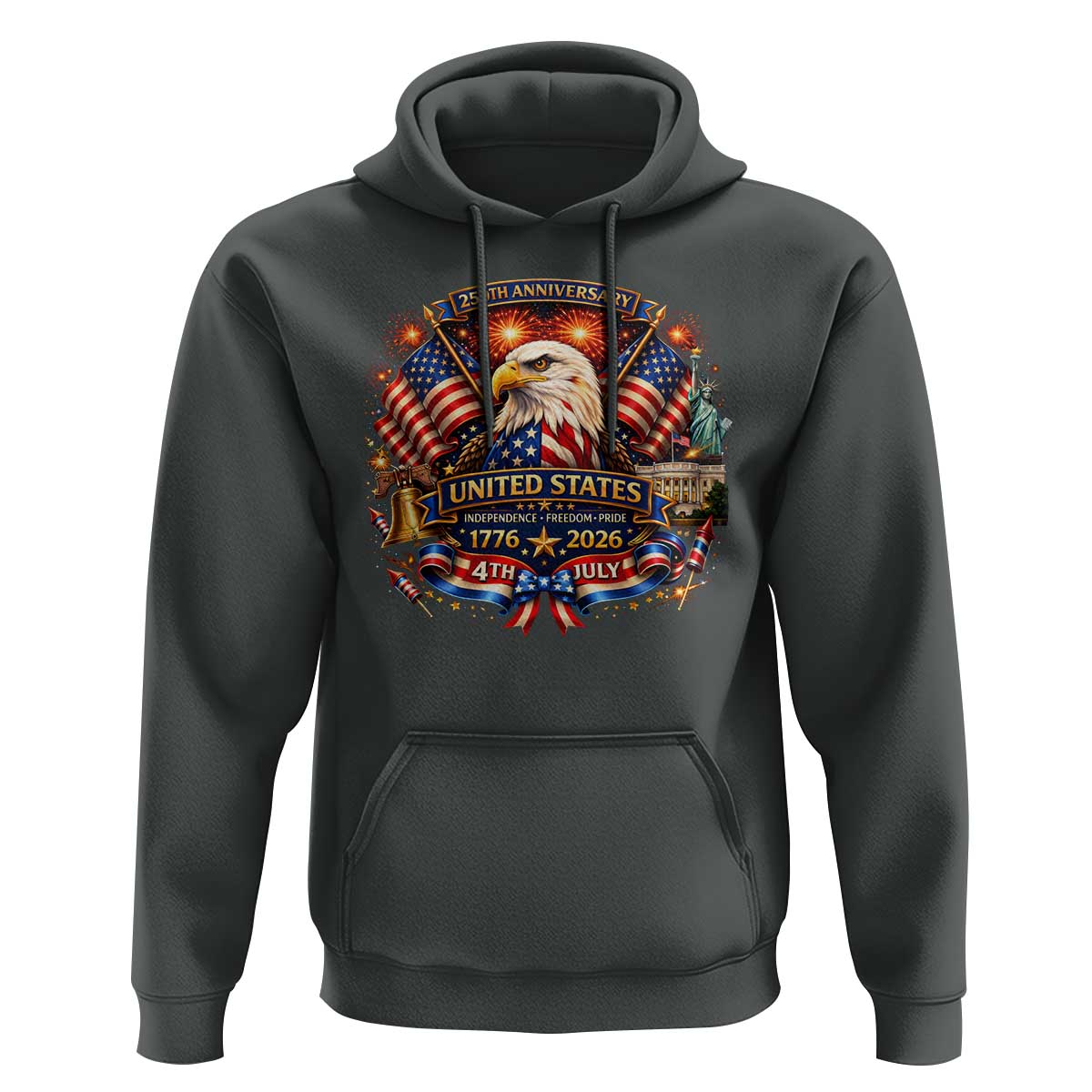 250 Years Of Freedom America Hoodie USA Independence 250th Anniversary 1776 2026 Patriotic Eagle Flag