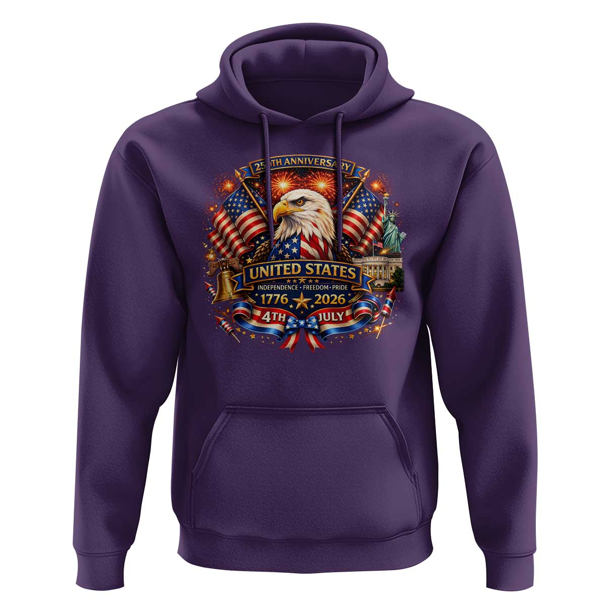 250 Years Of Freedom America Hoodie USA Independence 250th Anniversary 1776 2026 Patriotic Eagle Flag