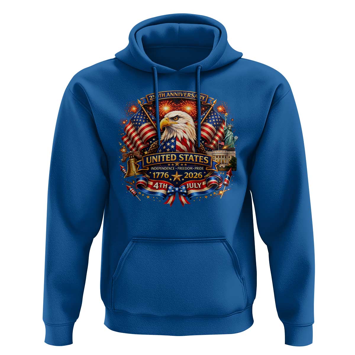 250 Years Of Freedom America Hoodie USA Independence 250th Anniversary 1776 2026 Patriotic Eagle Flag