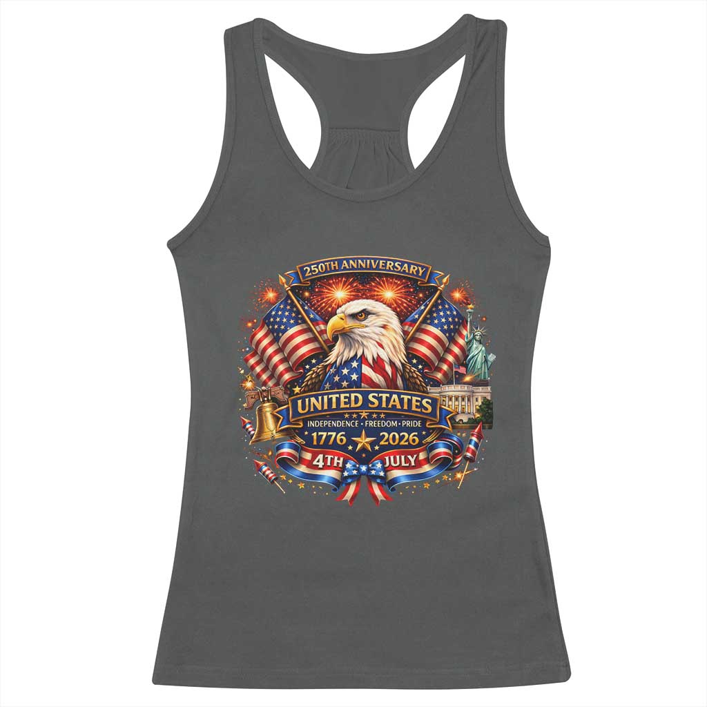 250 Years Of Freedom America Racerback Tank Top USA Independence 250th Anniversary 1776 2026 Patriotic Eagle Flag