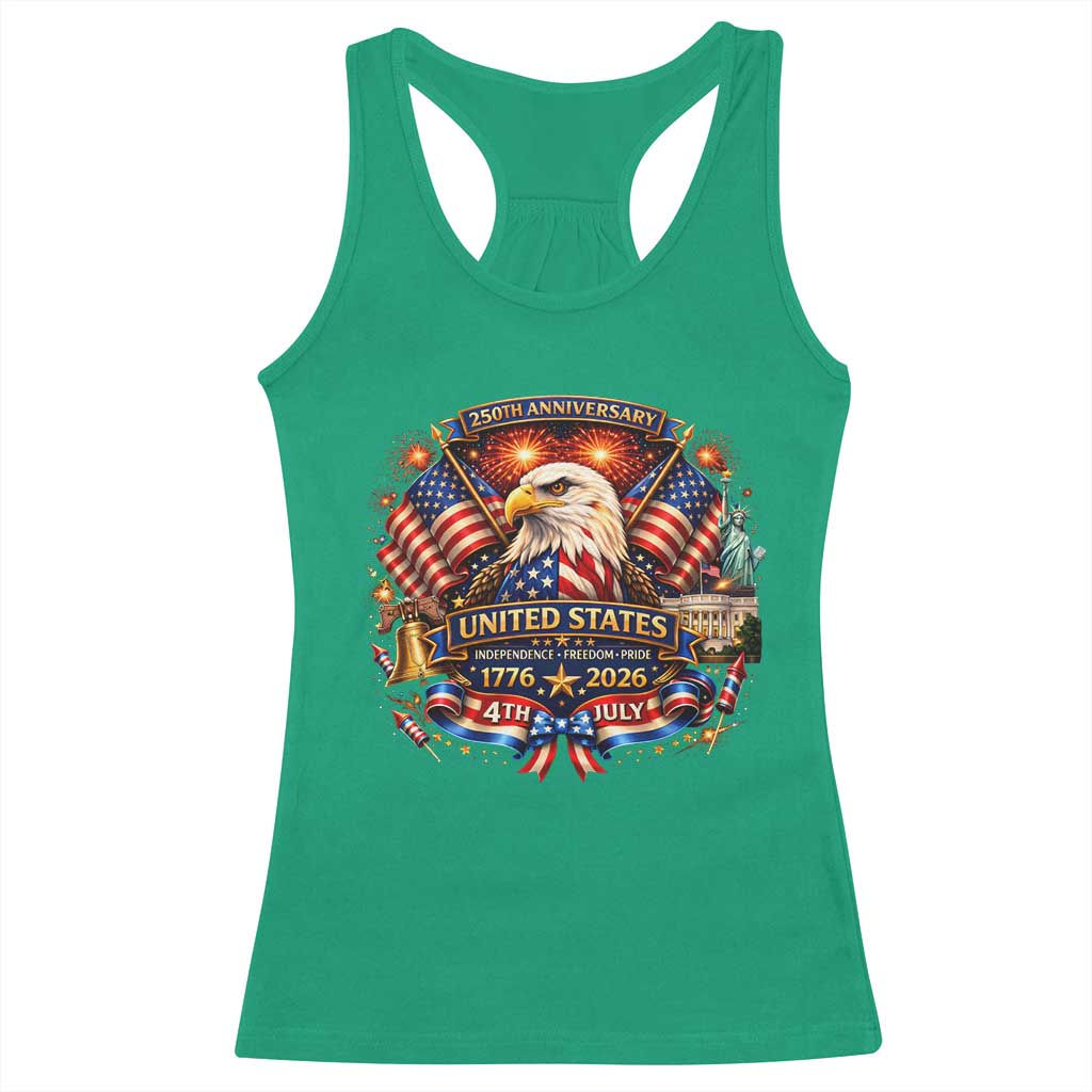 250 Years Of Freedom America Racerback Tank Top USA Independence 250th Anniversary 1776 2026 Patriotic Eagle Flag