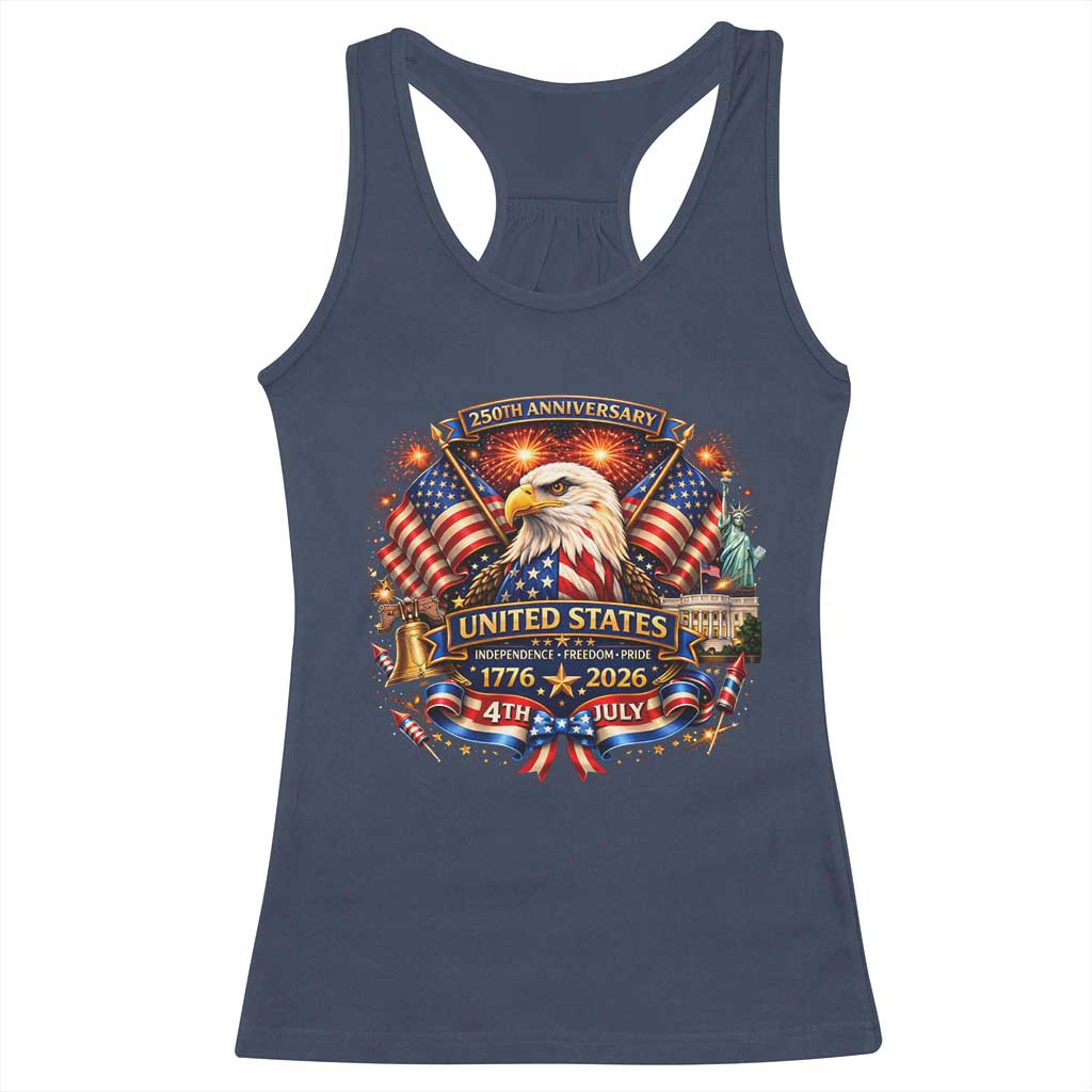 250 Years Of Freedom America Racerback Tank Top USA Independence 250th Anniversary 1776 2026 Patriotic Eagle Flag