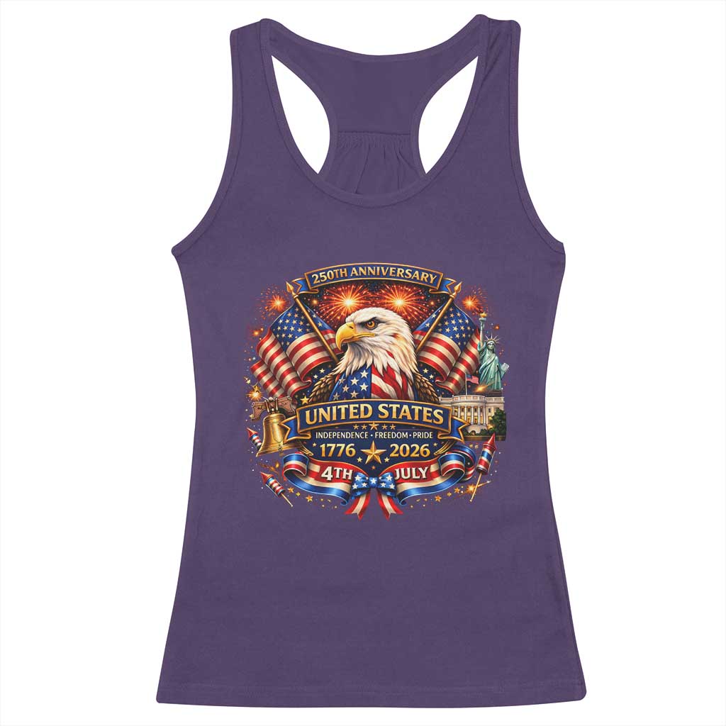 250 Years Of Freedom America Racerback Tank Top USA Independence 250th Anniversary 1776 2026 Patriotic Eagle Flag