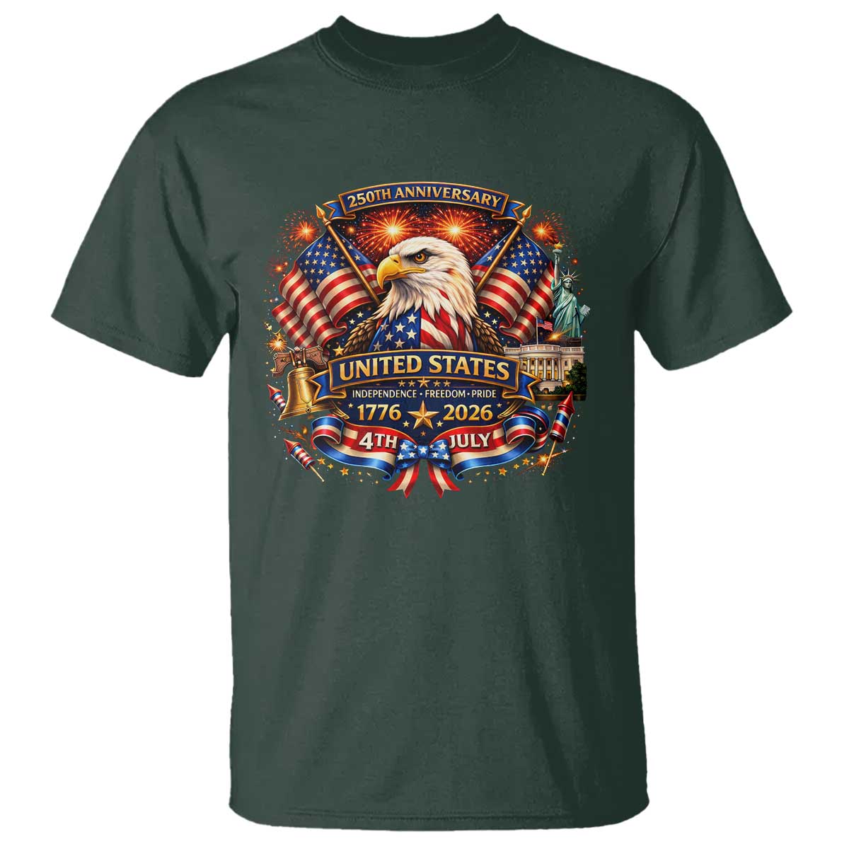250 Years Of Freedom America T Shirt USA Independence 250th Anniversary 1776 2026 Patriotic Eagle Flag