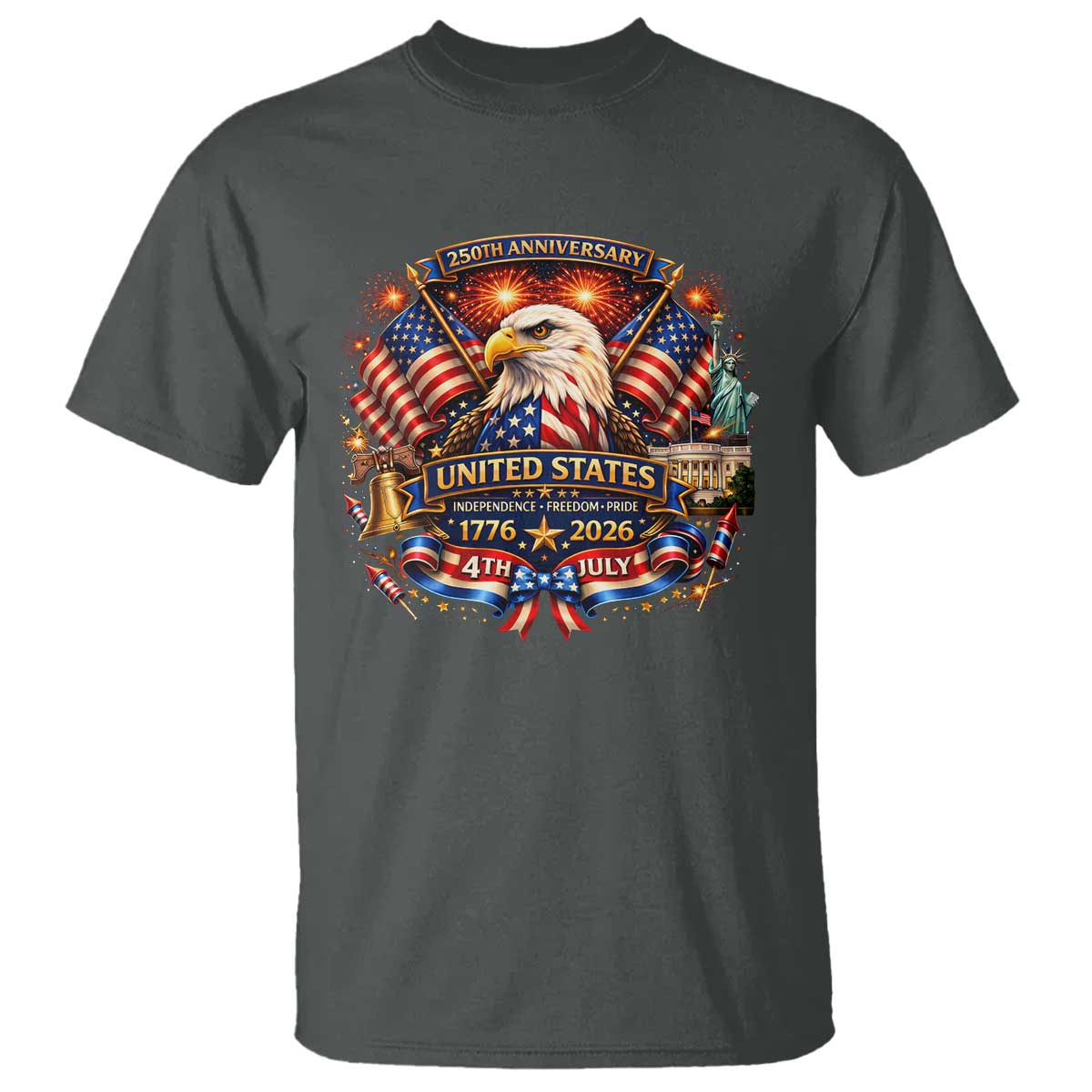 250 Years Of Freedom America T Shirt USA Independence 250th Anniversary 1776 2026 Patriotic Eagle Flag