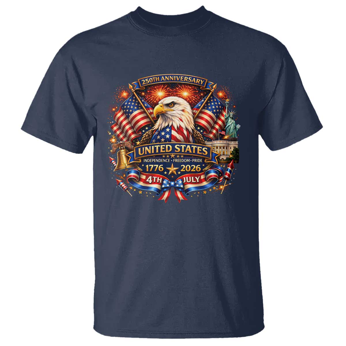 250 Years Of Freedom America T Shirt USA Independence 250th Anniversary 1776 2026 Patriotic Eagle Flag