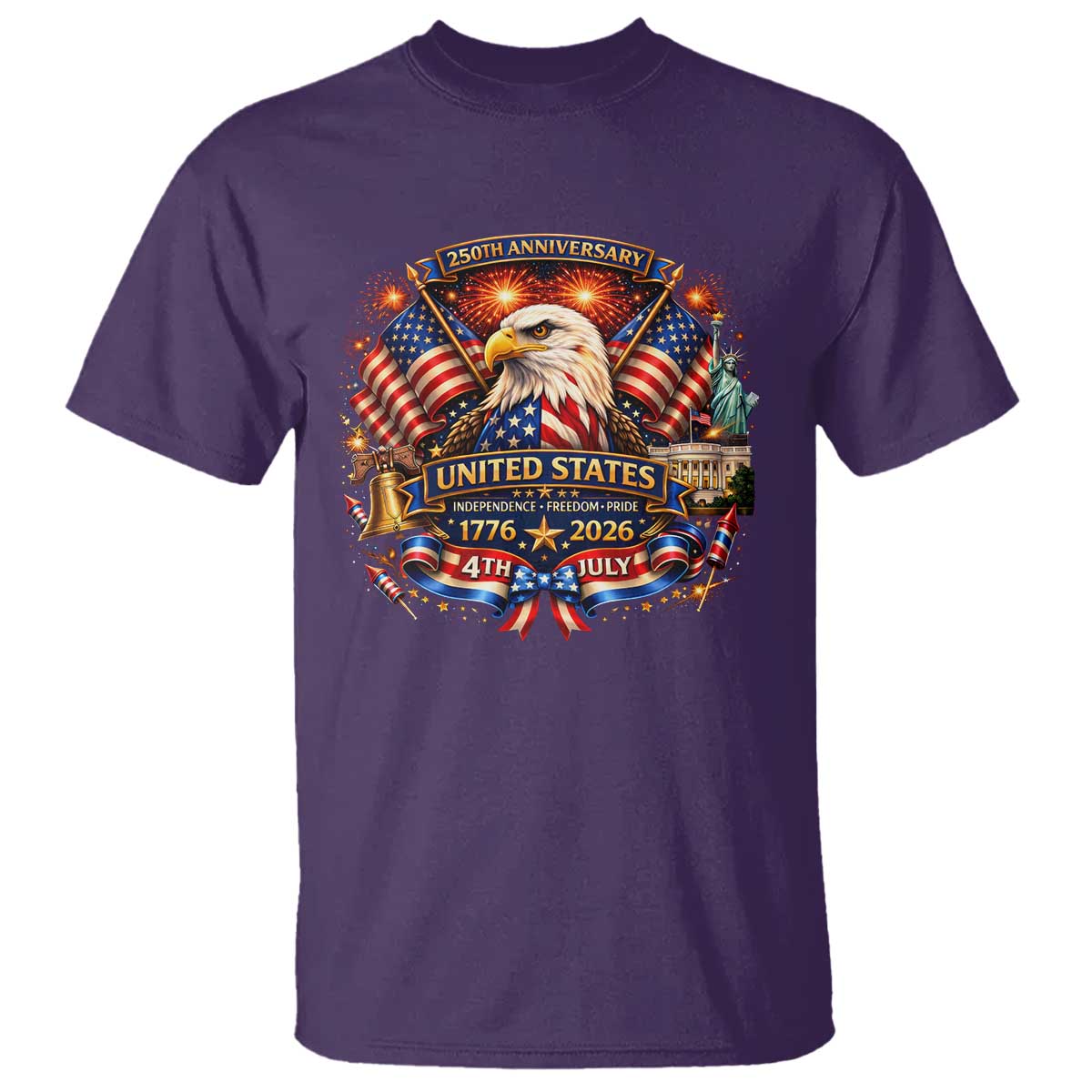 250 Years Of Freedom America T Shirt USA Independence 250th Anniversary 1776 2026 Patriotic Eagle Flag