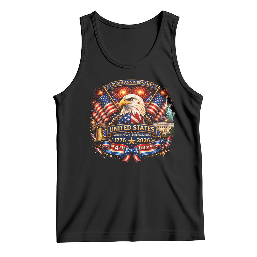 250 Years Of Freedom America Tank Top USA Independence 250th Anniversary 1776 2026 Patriotic Eagle Flag