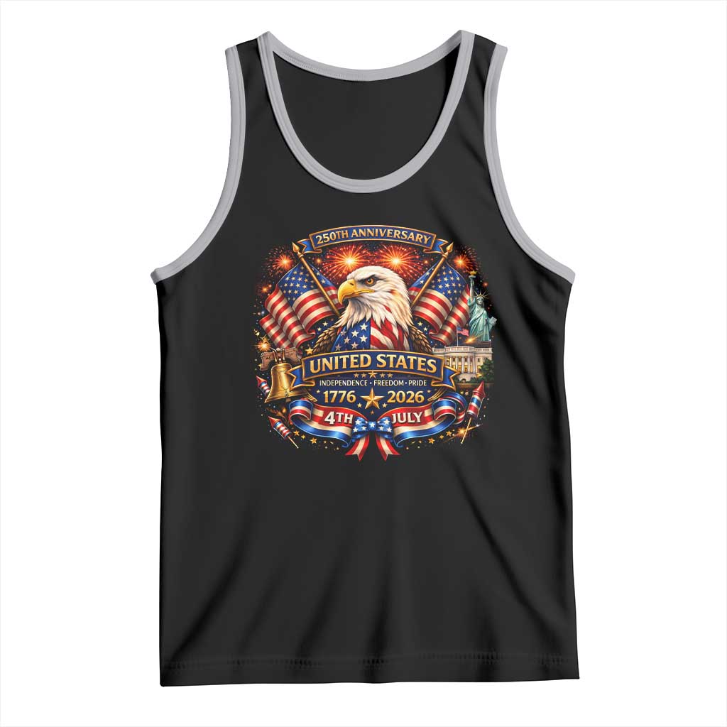 250 Years Of Freedom America Tank Top USA Independence 250th Anniversary 1776 2026 Patriotic Eagle Flag