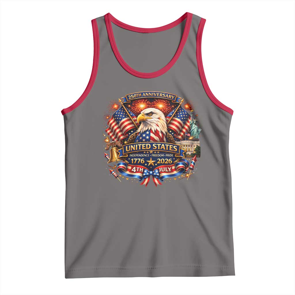 250 Years Of Freedom America Tank Top USA Independence 250th Anniversary 1776 2026 Patriotic Eagle Flag