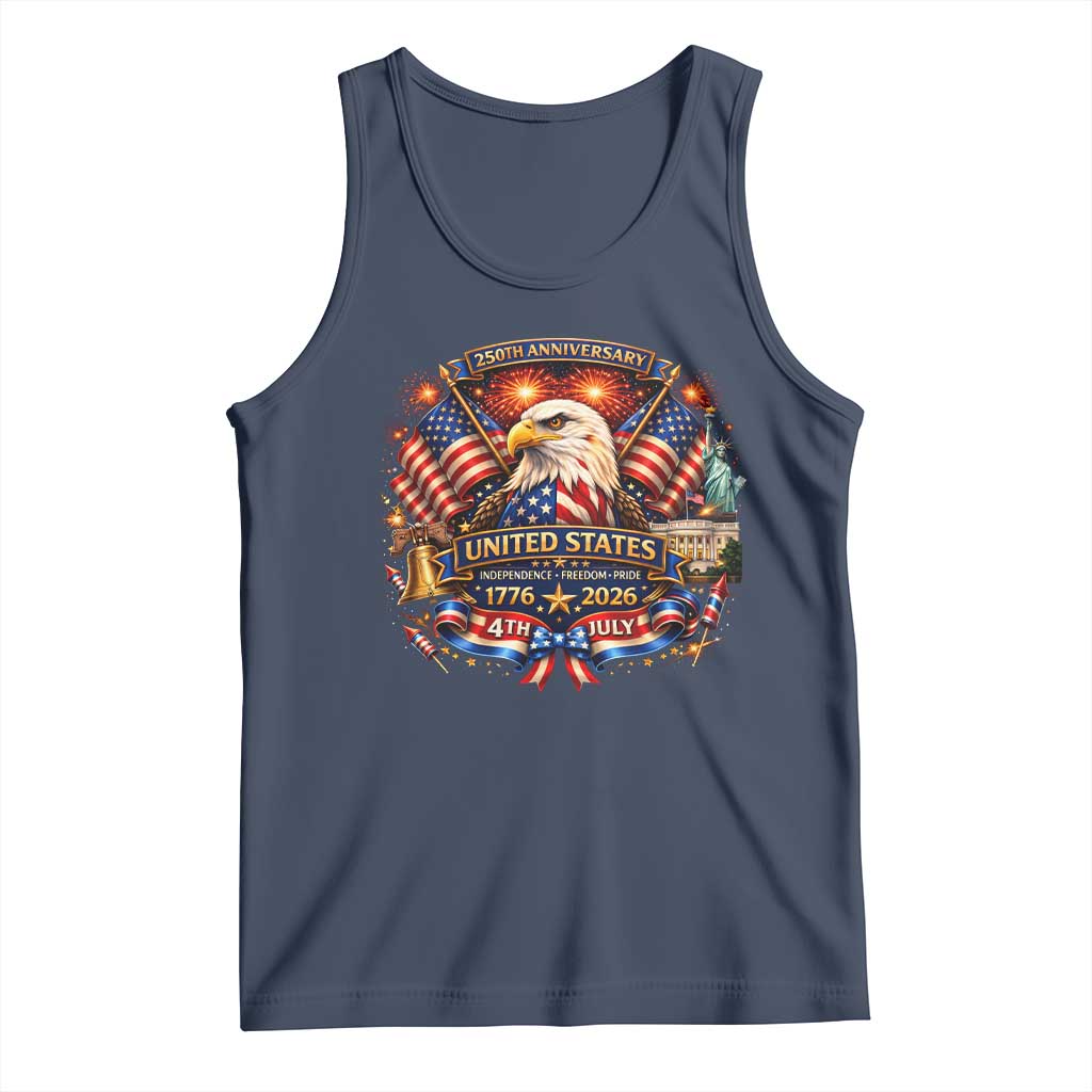 250 Years Of Freedom America Tank Top USA Independence 250th Anniversary 1776 2026 Patriotic Eagle Flag