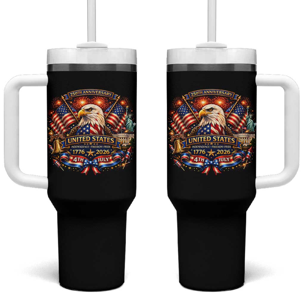 250 Years Of Freedom America Tumbler With Handle USA Independence 250th Anniversary 1776 2026 Patriotic Eagle Flag