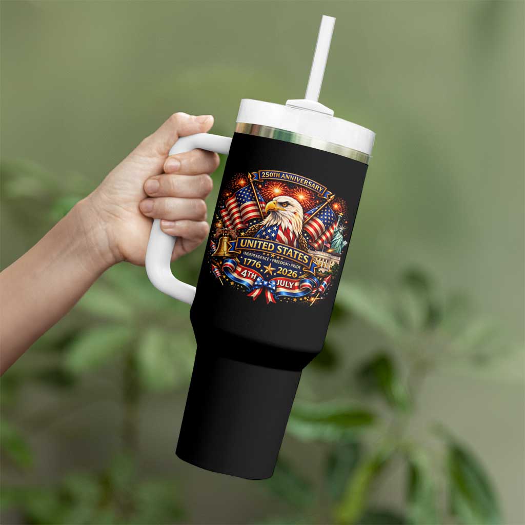 250 Years Of Freedom America Tumbler With Handle USA Independence 250th Anniversary 1776 2026 Patriotic Eagle Flag