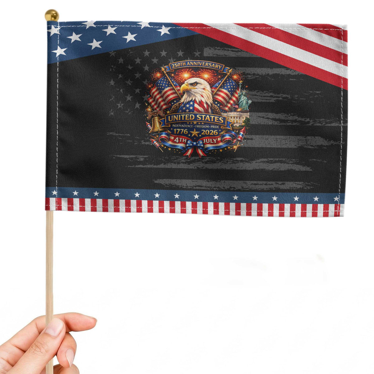 250 Years Of Freedom America Patriotic Handheld Flag USA Independence 250th Anniversary 1776 2026 Eagle Flag