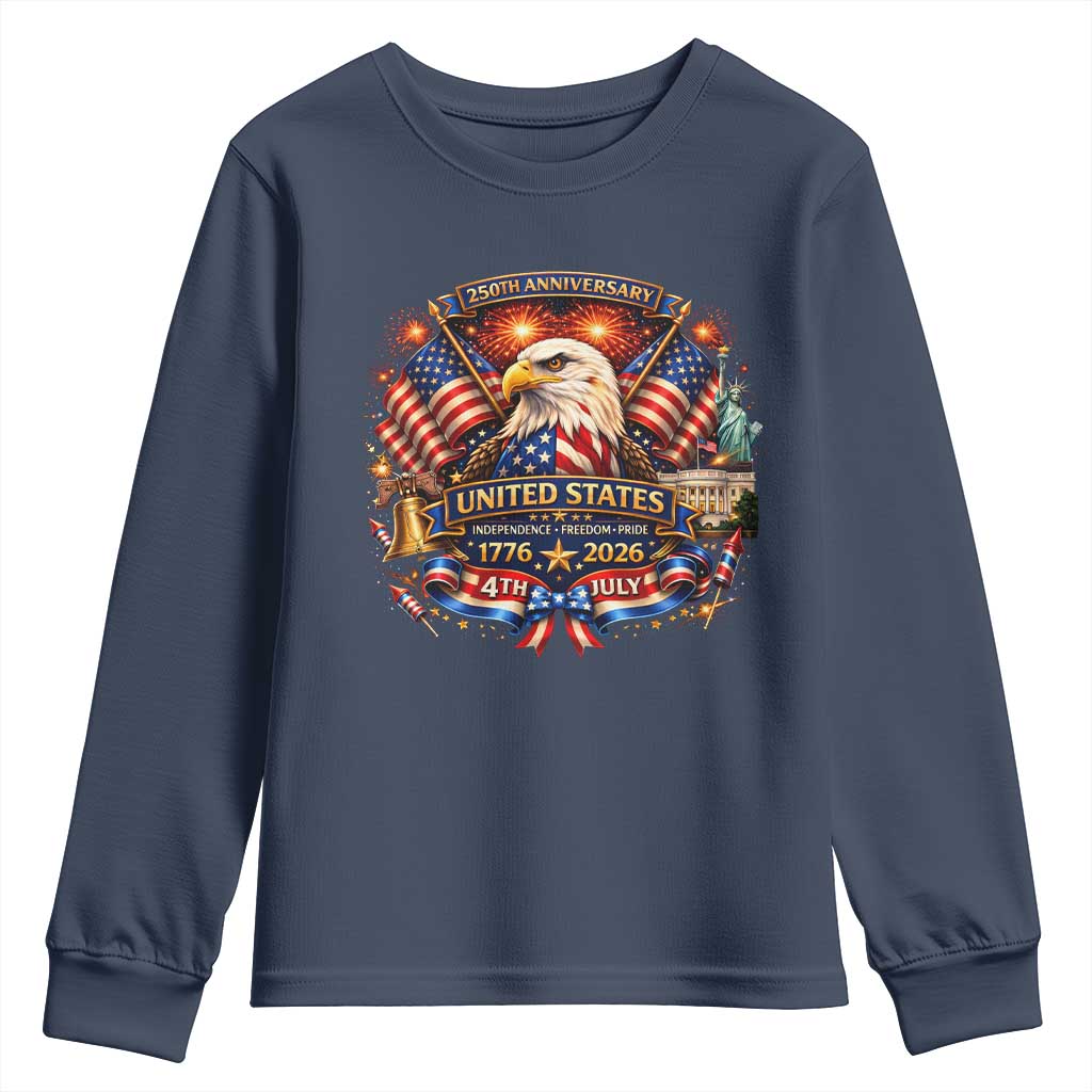 250 Years Of Freedom America Youth Sweatshirt USA Independence 250th Anniversary 1776 2026 Patriotic Eagle Flag