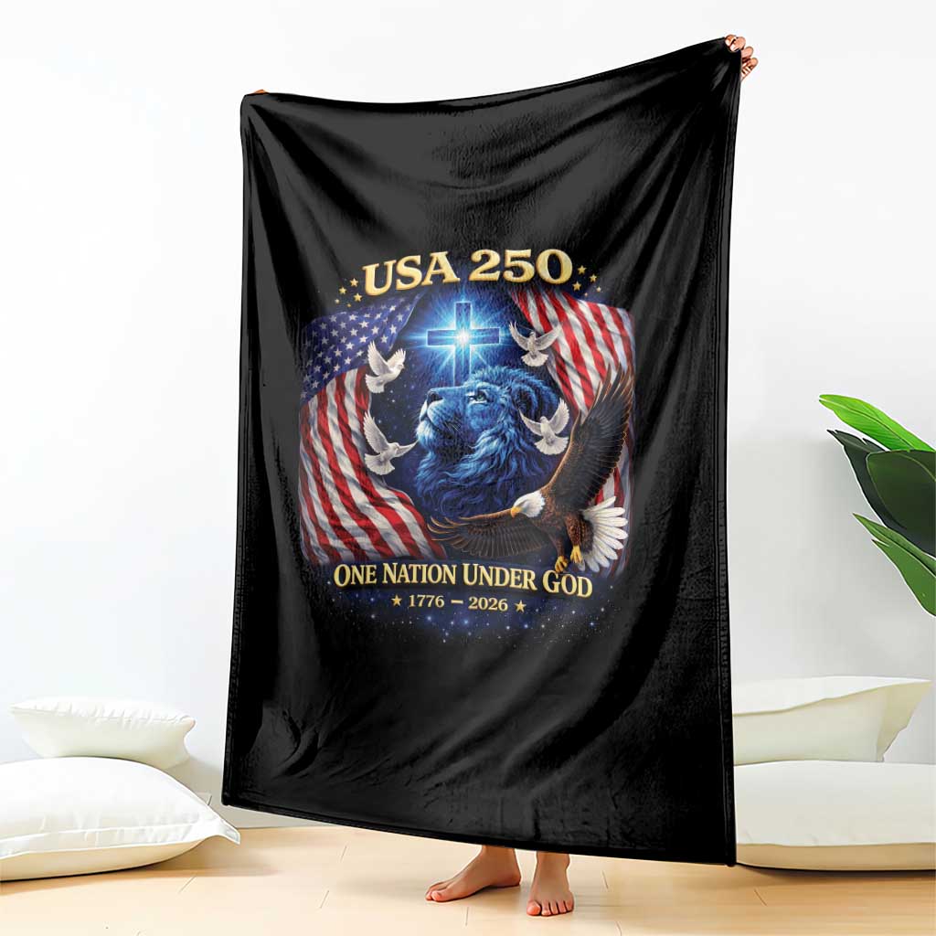 US 250th Anniversary Throw Blanket 250 Years One Nation Under God Christian Patriotic Cross USA Flag