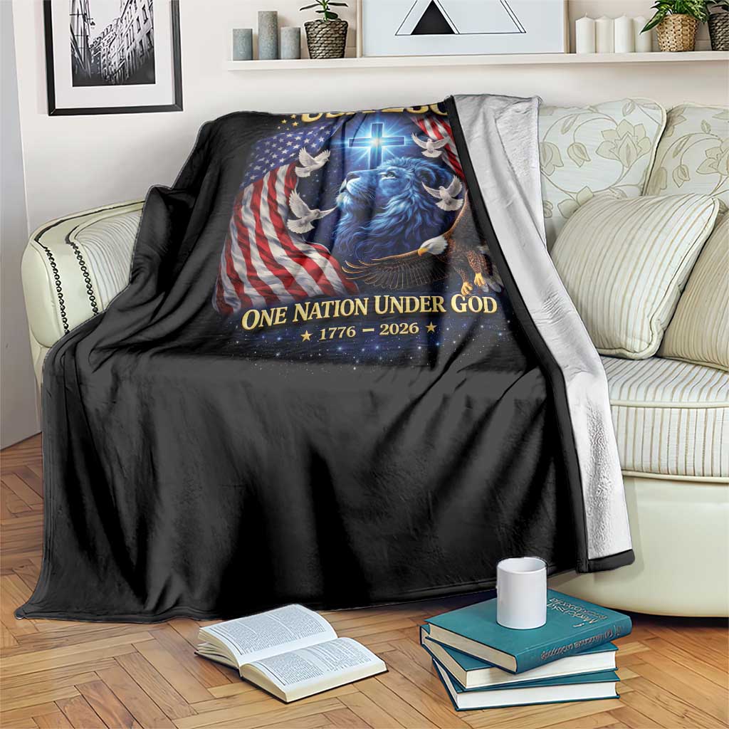 US 250th Anniversary Throw Blanket 250 Years One Nation Under God Christian Patriotic Cross USA Flag
