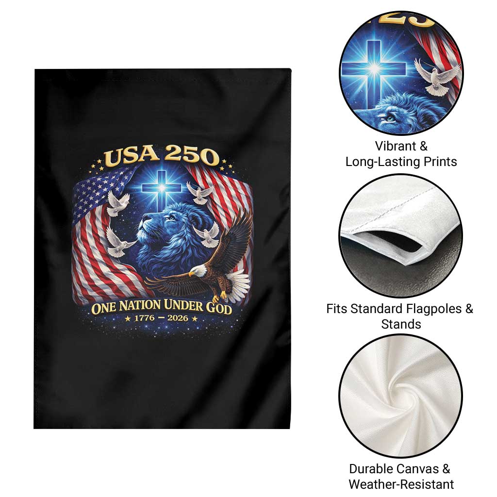 US 250th Anniversary Garden Flag 250 Years One Nation Under God Christian Patriotic Cross USA Flag