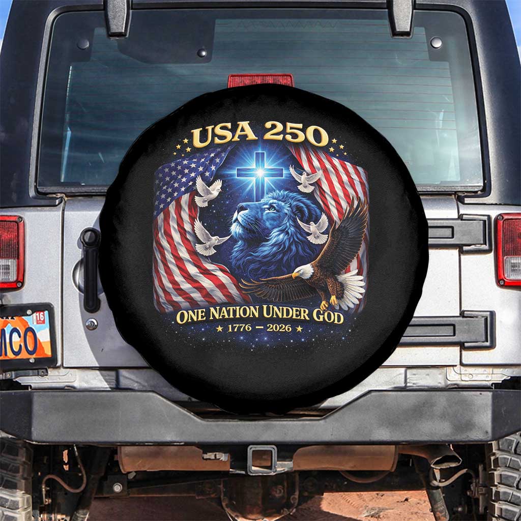 US 250th Anniversary Spare Tire Cover 250 Years One Nation Under God Christian Patriotic Cross USA Flag