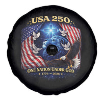 US 250th Anniversary Spare Tire Cover 250 Years One Nation Under God Christian Patriotic Cross USA Flag