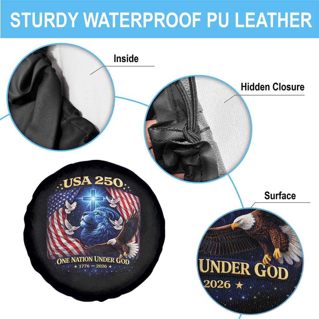 US 250th Anniversary Spare Tire Cover 250 Years One Nation Under God Christian Patriotic Cross USA Flag