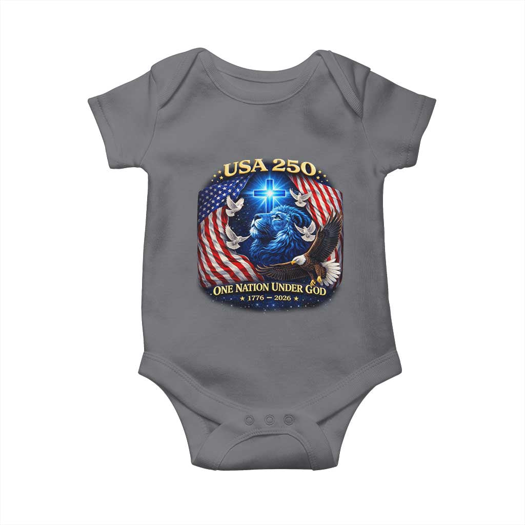 US 250th Anniversary Baby Onesie 250 Years One Nation Under God Christian Patriotic Cross USA Flag