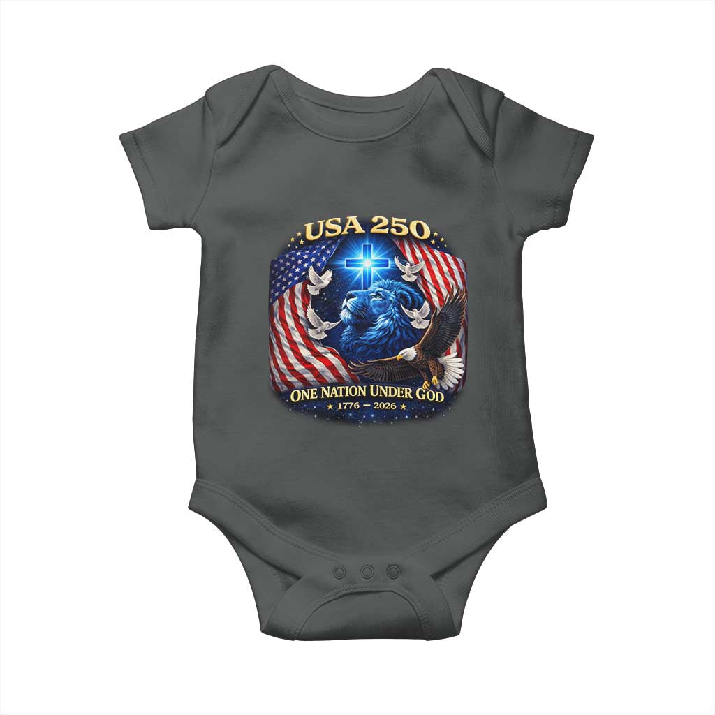 US 250th Anniversary Baby Onesie 250 Years One Nation Under God Christian Patriotic Cross USA Flag