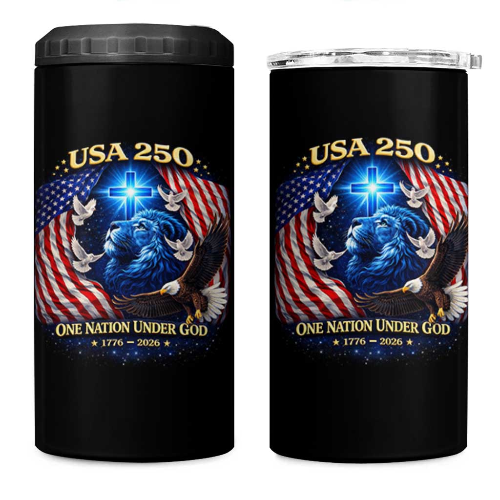 US 250th Anniversary 4 in 1 Can Cooler Tumbler 250 Years One Nation Under God Christian Patriotic Cross USA Flag