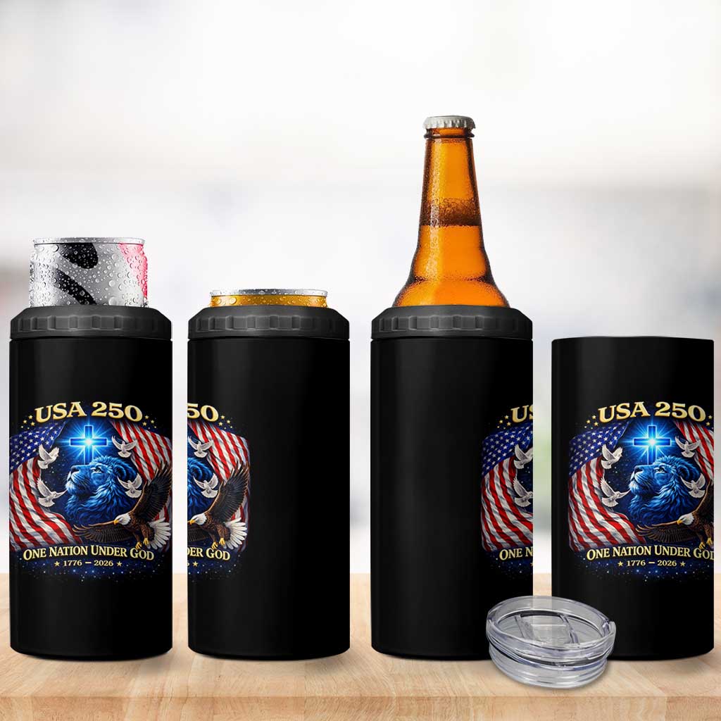 US 250th Anniversary 4 in 1 Can Cooler Tumbler 250 Years One Nation Under God Christian Patriotic Cross USA Flag