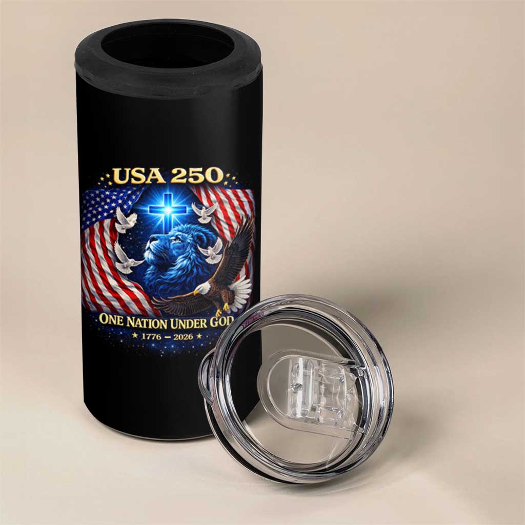 US 250th Anniversary 4 in 1 Can Cooler Tumbler 250 Years One Nation Under God Christian Patriotic Cross USA Flag