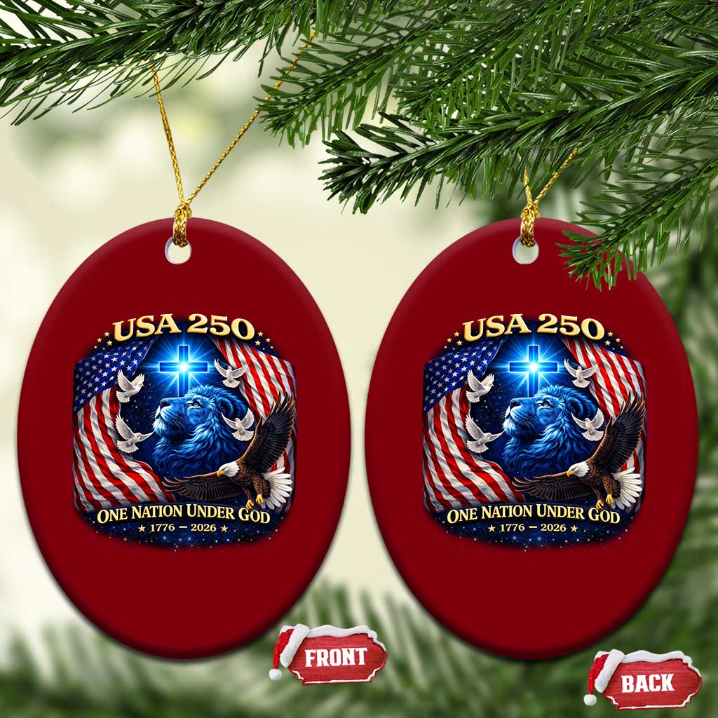 US 250th Anniversary Ceramic Ornament 250 Years One Nation Under God Christian Patriotic Cross USA Flag