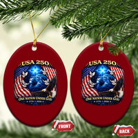 US 250th Anniversary Ceramic Ornament 250 Years One Nation Under God Christian Patriotic Cross USA Flag