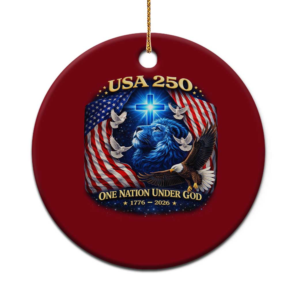 US 250th Anniversary Ceramic Ornament 250 Years One Nation Under God Christian Patriotic Cross USA Flag