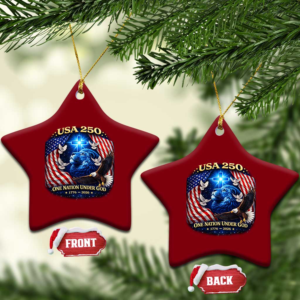 US 250th Anniversary Ceramic Ornament 250 Years One Nation Under God Christian Patriotic Cross USA Flag