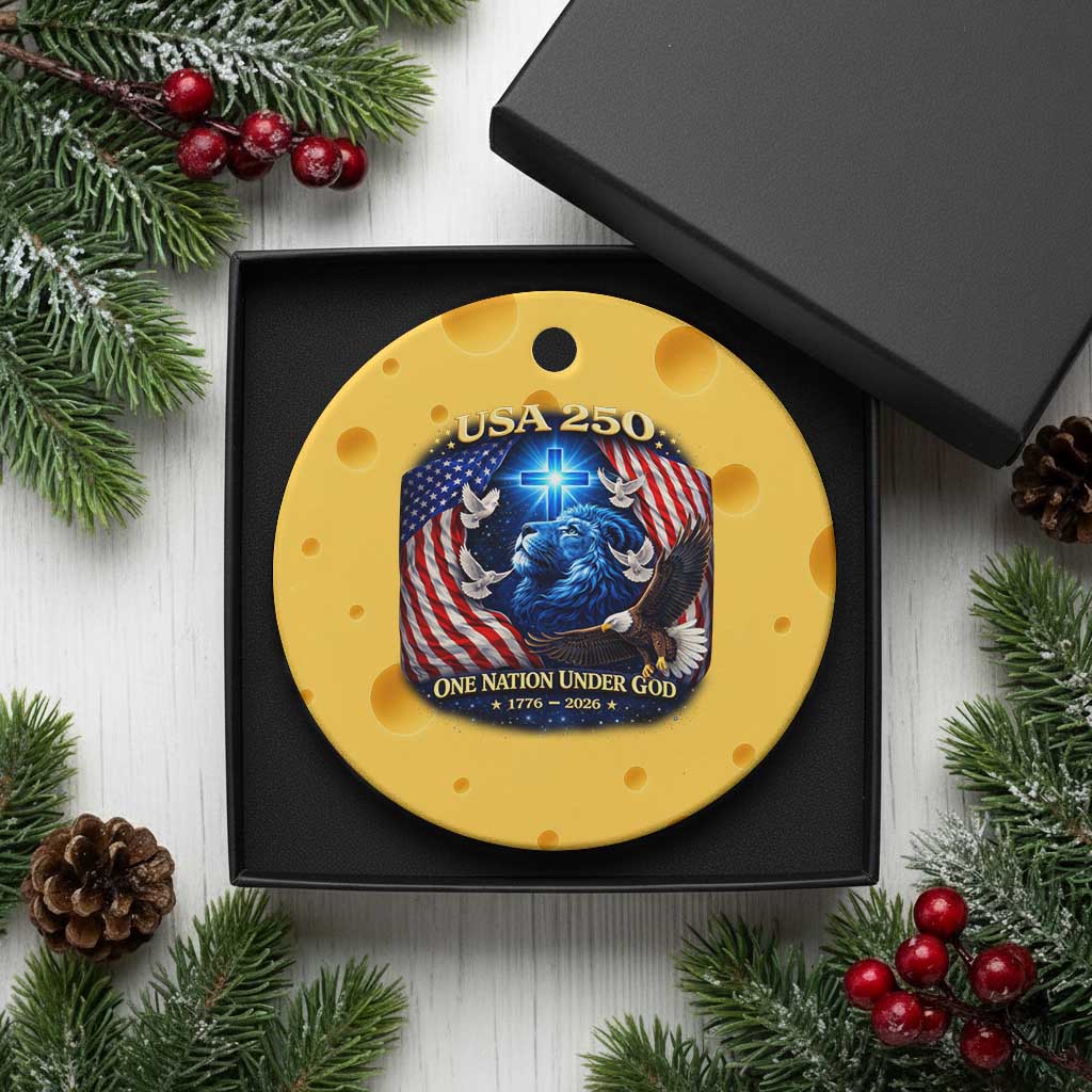 US 250th Anniversary Ceramic Ornament 250 Years One Nation Under God Christian Patriotic Cross USA Flag
