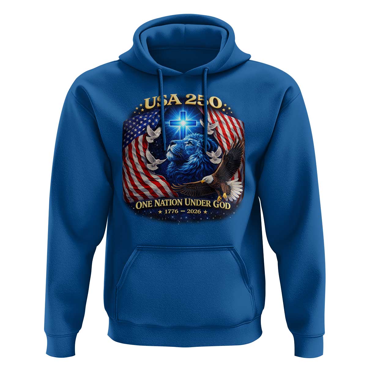 US 250th Anniversary Hoodie 250 Years One Nation Under God Christian Patriotic Cross USA Flag