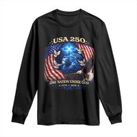 US 250th Anniversary Long Sleeve Shirt 250 Years One Nation Under God Christian Patriotic Cross USA Flag