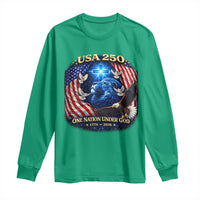 US 250th Anniversary Long Sleeve Shirt 250 Years One Nation Under God Christian Patriotic Cross USA Flag