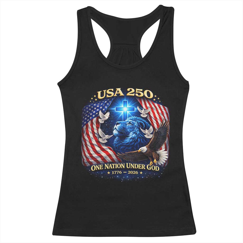 US 250th Anniversary Racerback Tank Top 250 Years One Nation Under God Christian Patriotic Cross USA Flag