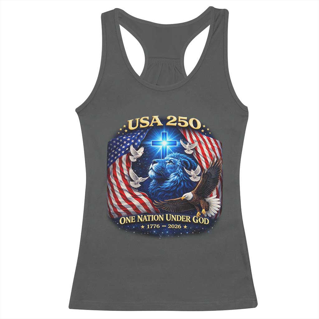 US 250th Anniversary Racerback Tank Top 250 Years One Nation Under God Christian Patriotic Cross USA Flag