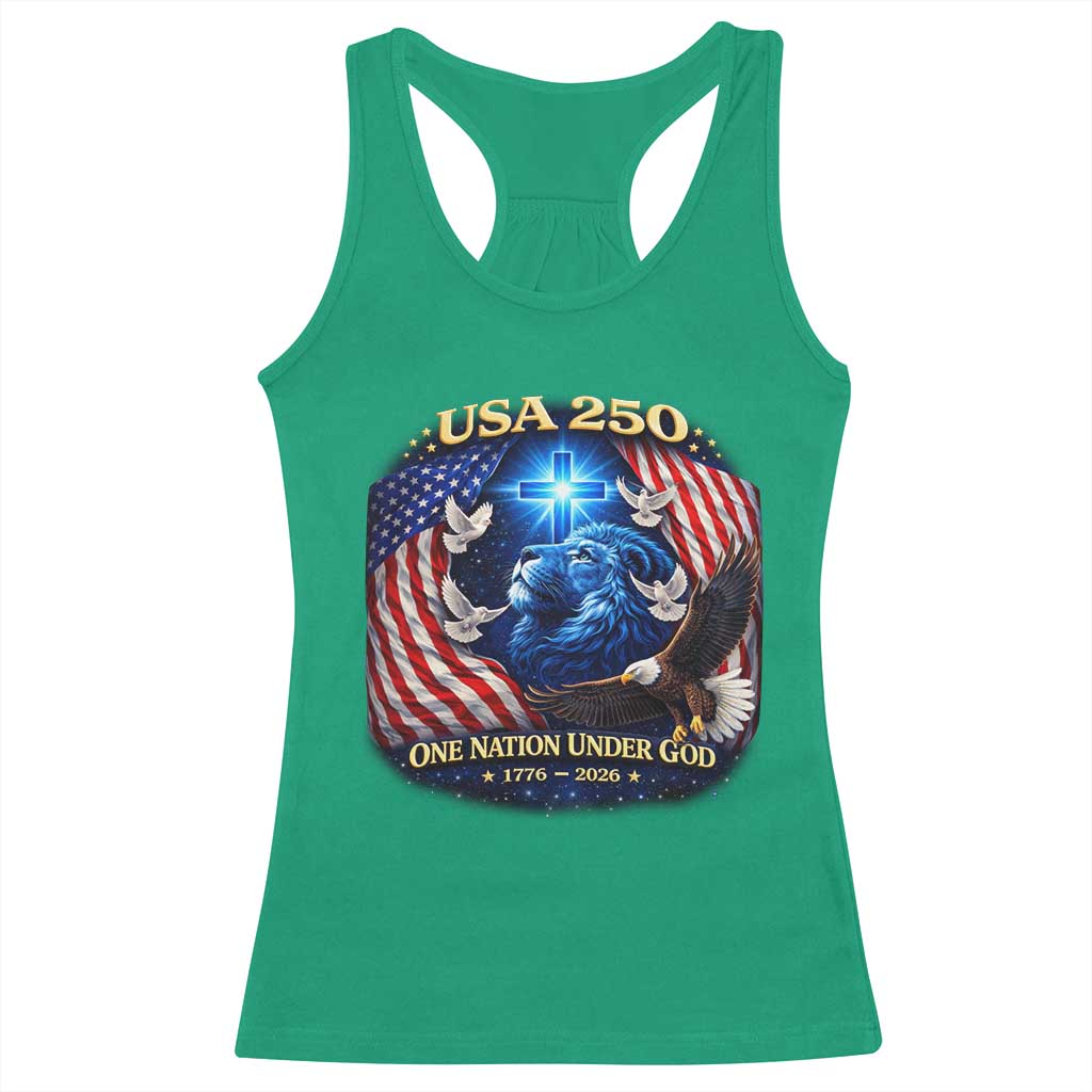 US 250th Anniversary Racerback Tank Top 250 Years One Nation Under God Christian Patriotic Cross USA Flag