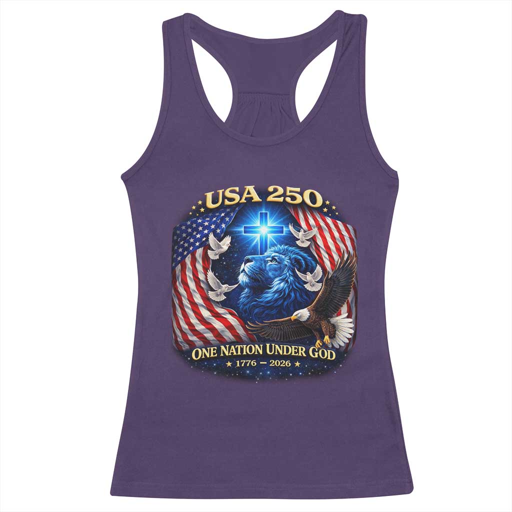 US 250th Anniversary Racerback Tank Top 250 Years One Nation Under God Christian Patriotic Cross USA Flag
